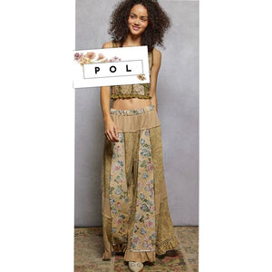 NEW POL Boho Coastal Cowgirl Patchwork Baggy Hippie Wide Leg Pants Size Med.